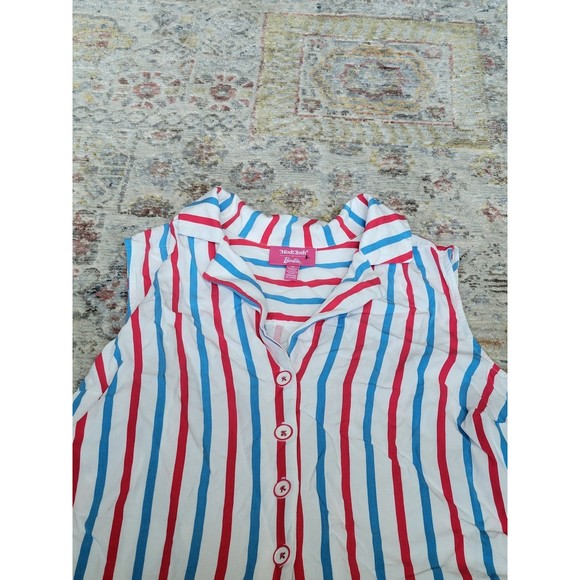 Modern Modcloth Barbie Blue Pink White Stripe Front Tie tank top - Picture 7 of 12